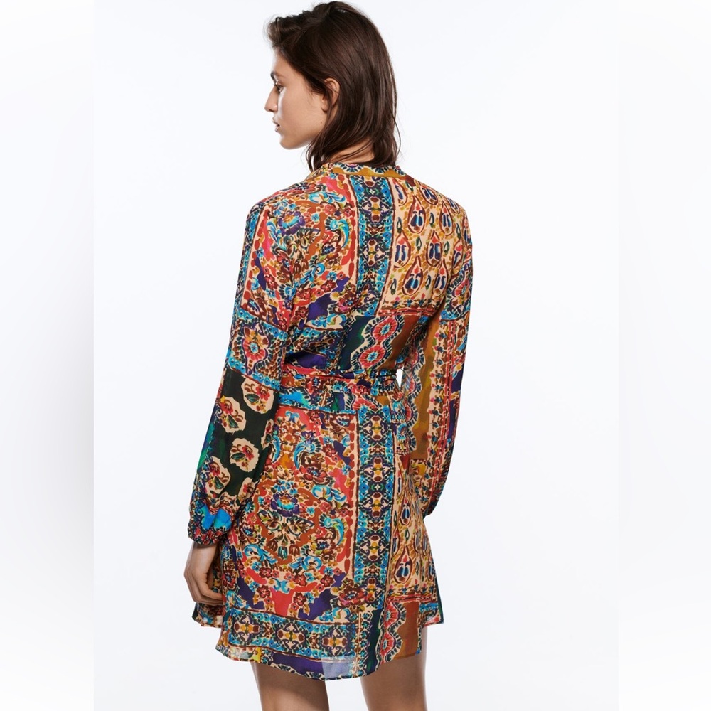 Like New: Zara Belted Printed Mini Dress in Multicolor - Size S - Picture 2 of 5